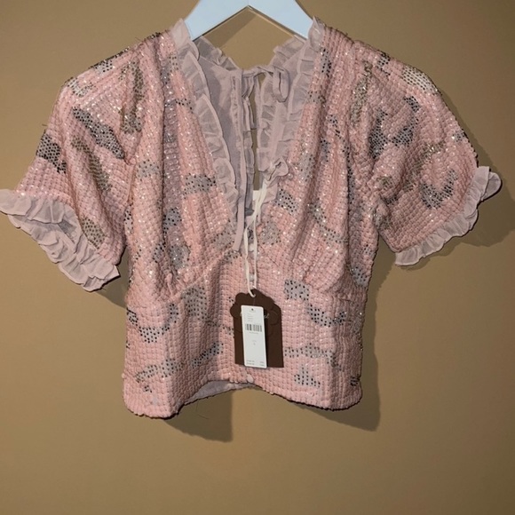 NWT Anthropologie Sequinned V-Neck Blouse - Picture 5 of 8